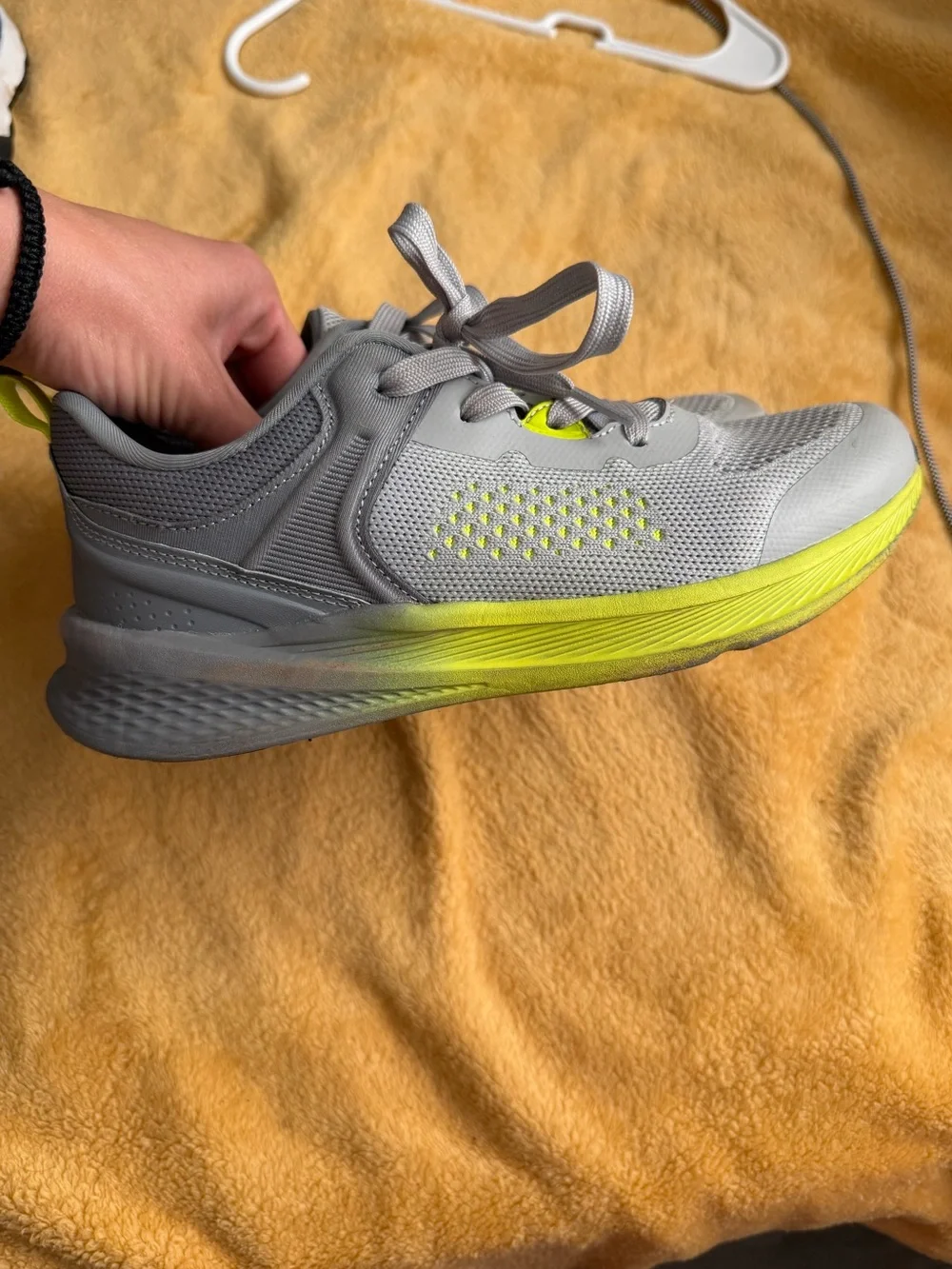 BCG boys size 4.5 D grey and‎ yellow/green tennis shoes